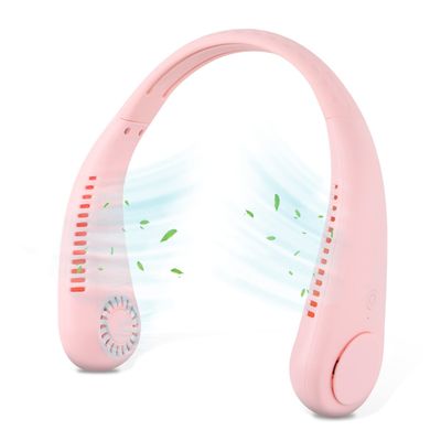 CHUNGHOP USB Hanging Neck Fan Portable Rechargable Bladeless Fan with 3 Speeds Strong Wind, 360 Cooling Hand-free Neck Fan for Office Home Travel (Pink)