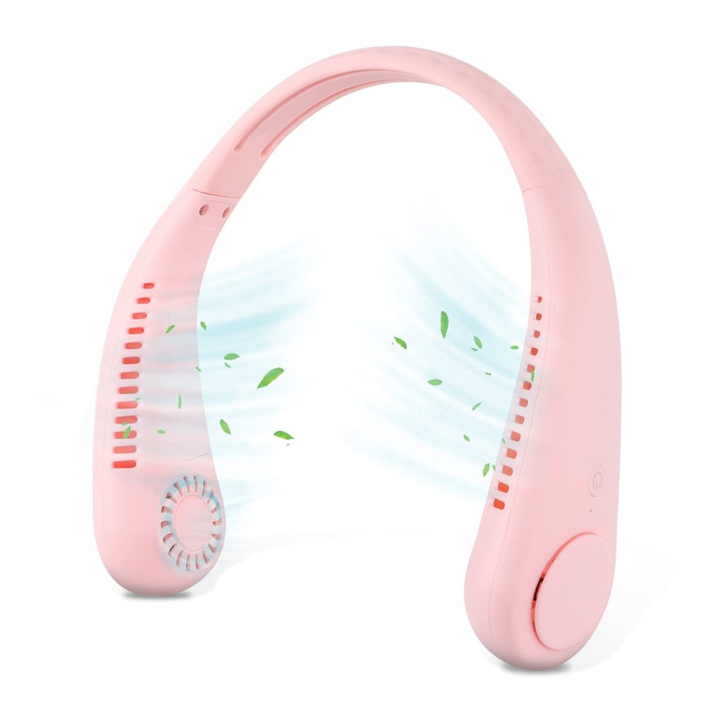 CHUNGHOP USB Hanging Neck Fan Portable Rechargable Bladeless Fan with 3 Speeds Strong Wind, 360 Cooling Hand-free Neck Fan for Office Home Travel (Pink)