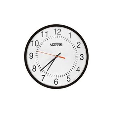 Valcom V-A11012B 12 in. Wired Black Round Analog Clock with 110V Surface Mount
