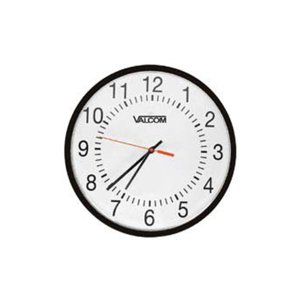 Valcom V-A11012B 12 in. Wired Black Round Analog Clock with 110V Surface Mount