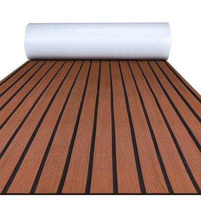 FOCEAN Boat Flooring EVA Foam Boat Decking Faux Teak Marine Flooring Marine Mat Sheet for Motorboat RV Yacht Kayak Surfboard, 94.5''x 23.6'', Dark Brown with Black Lines