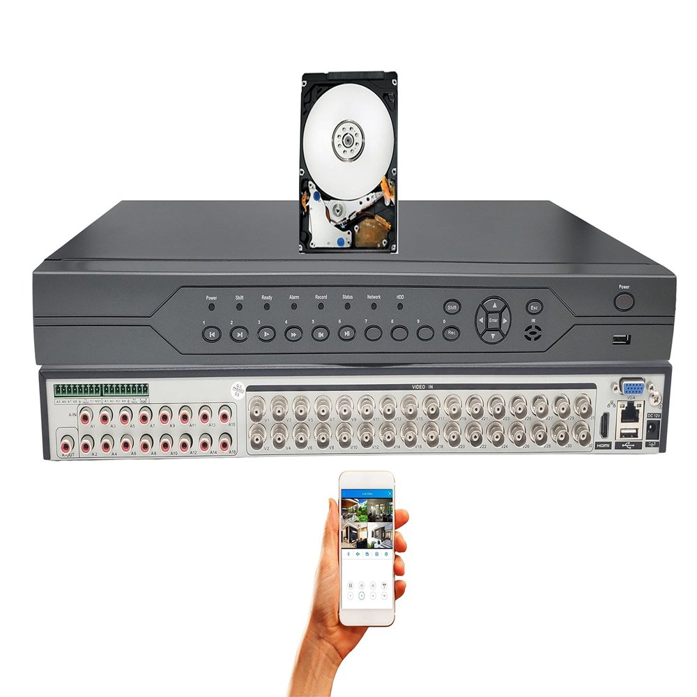 Evertech 32 Channel HD DVR Surveillance Recorder with 12TB Memory for Recording Playback Easy Remote Access