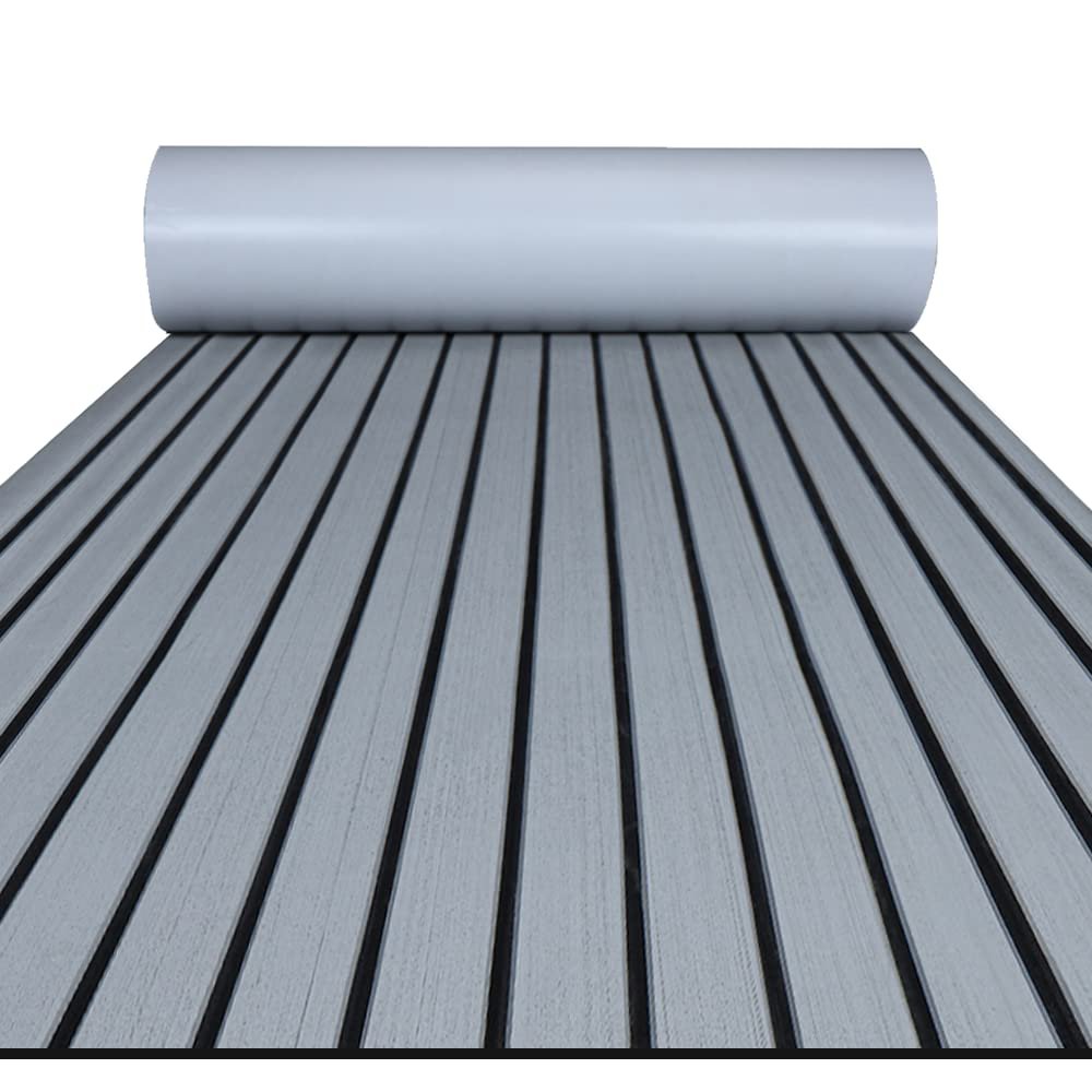 FOCEAN Boat Flooring EVA Foam Boat Decking Faux Teak Marine Flooring Marine Mat Sheet for Motorboat RV Yacht Kayak Surfboard, 94.5''x 35.4'', Grey with Black Lines