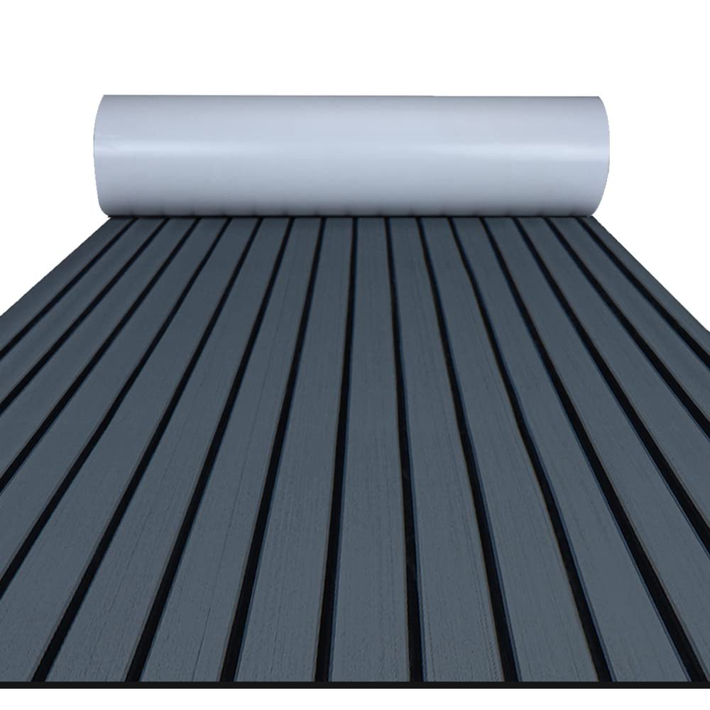 FOCEAN Boat Flooring EVA Foam Boat Decking Faux Teak Marine Flooring Marine Mat Sheet for Motorboat RV Yacht Kayak Surfboard, 94.5''x 23.6'', Dark Grey with Black Lines