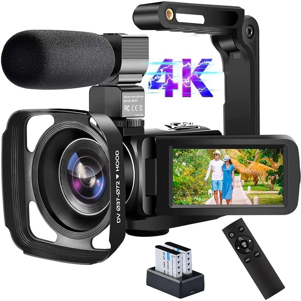 4K Digital Camera 48MP 18X HD Camcorder WiFi IR Night Vision Video Camera for YouTube 3.0inch HD Touch Screen Vlogging Camera with External Microphone, Stabilizer and Remote Control