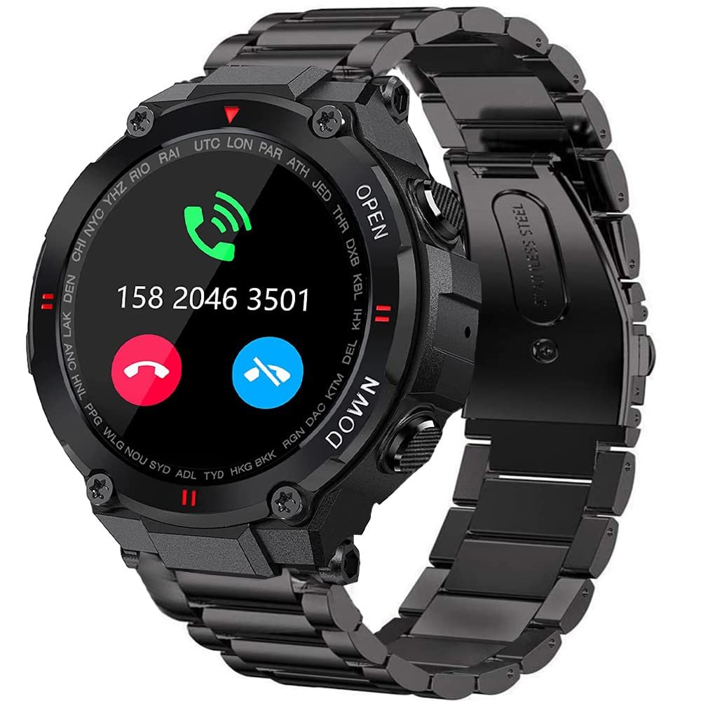 22mm Watch Band, For EIGIIS Military Smartwatch Straps, Stainless Steel Metal Replacement Straps Compatible for VALYV K22 Military Smartwatch/EIGIIS K22/EIGIIS K55 Smartwatch/Moowhsh HM09 Smartwatch