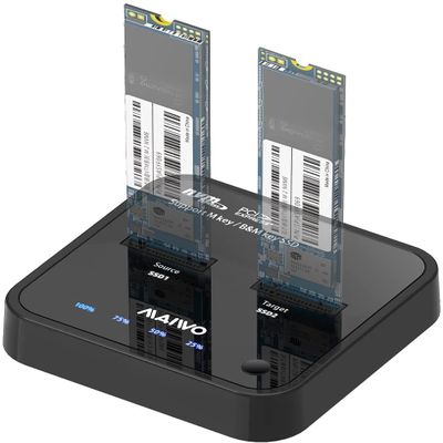 MAIWO NVMe Cloner M.2 Duplicator for PCIe NVMe M Key SSD, USB C to SSD Adapter, Dual Bay Hard Drive Docking Station Reader with UASP, 10Gbps USB C&A Cables, 5V 3A Power
