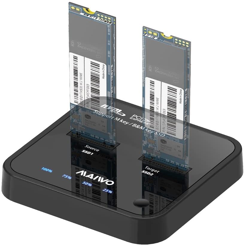 MAIWO NVMe Cloner M.2 Duplicator for PCIe NVMe M Key SSD, USB C to SSD Adapter, Dual Bay Hard Drive Docking Station Reader with UASP, 10Gbps USB C&A Cables, 5V 3A Power