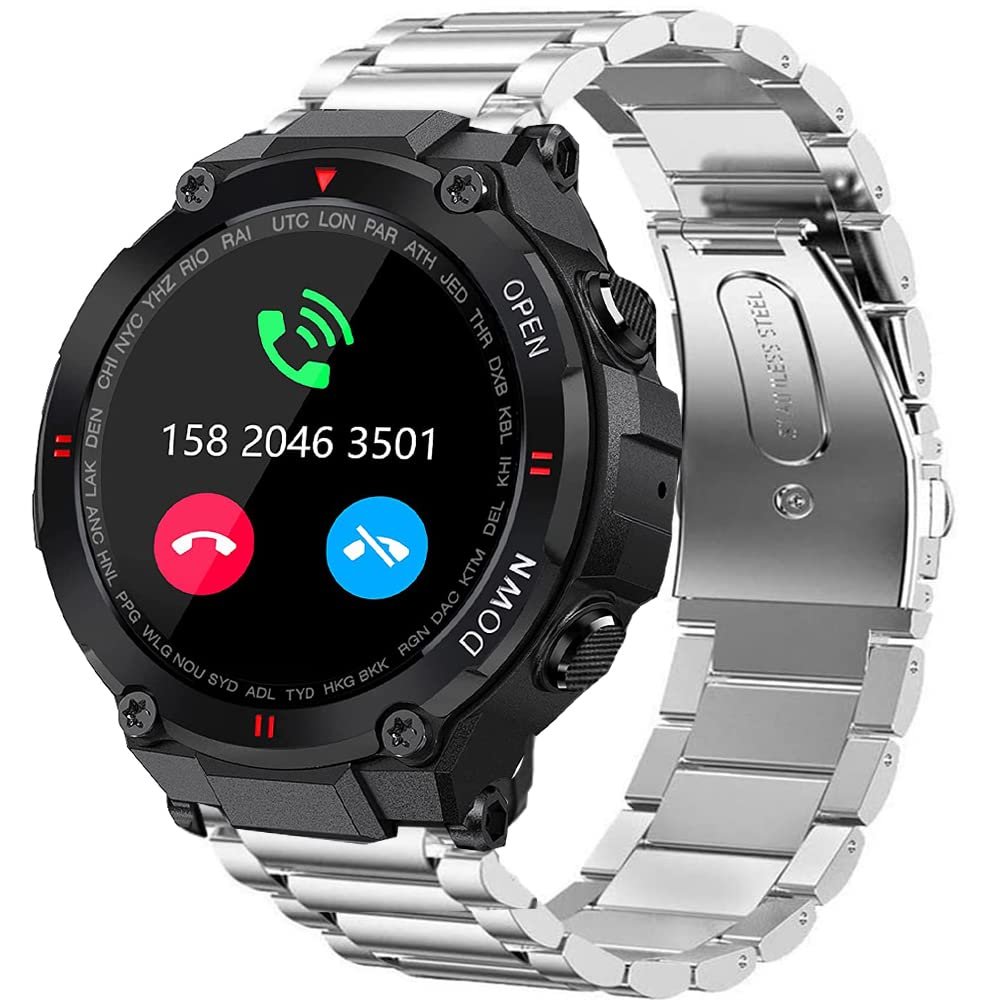 22mm Watch Band, For EIGIIS Military Smartwatch Straps, Stainless Steel Metal Replacement Straps Compatible for VALYV K22 Military Smartwatch/EIGIIS K22/EIGIIS K55 Smartwatch/Moowhsh HM09 Smartwatch