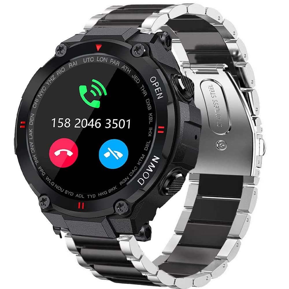 22mm Watch Band, For EIGIIS Military Smartwatch Straps, Stainless Steel Metal Replacement Straps Compatible for VALYV K22 Military Smartwatch/EIGIIS K22/EIGIIS K55 Smartwatch/Moowhsh HM09 Smartwatch