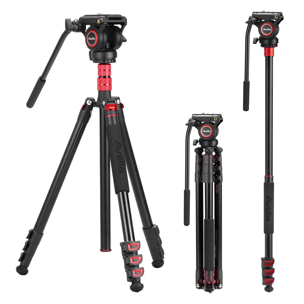 Avella A154P Video Tripod, Video Camera Tripod Monopod Aluminium Alloy 78.3 inch for Canon Nikon Sony Olympus Panasonic DSLR Camera