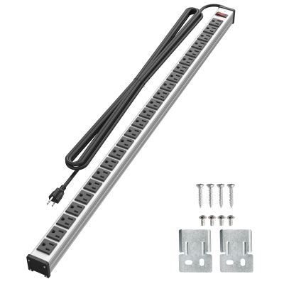 24 Outlets Extra Long Power Strip, Heavy Duty Metal Power Strip with 10FT Extension Cord, Wall Mount Power Strip for Home Garage Workshop, ETL Listed, Silver