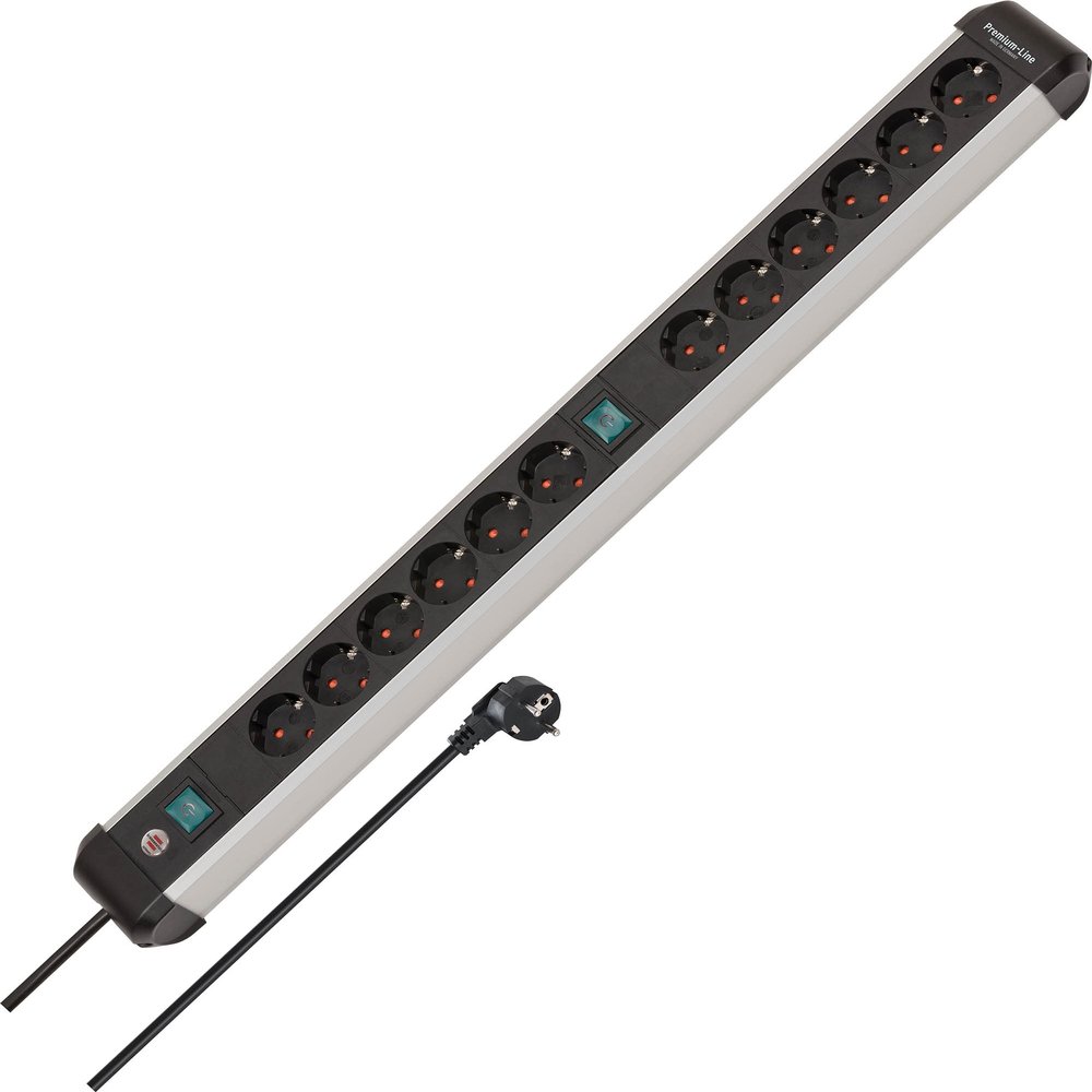 Brennenstuhl Premium-Alu-Line Power Strip 12-Way/Plug Strip Made Aluminium (Multiple Socket with 2 Switches and 3 m Cable, Made in Germany)