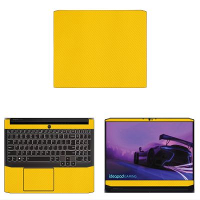 Decalrus - Protective Decal for The Lenovo IdeaPad Gaming 3 15 82K200USUS (15.6" Screen) Laptop Yellow Carbon Fiber Vinyl Cover wrap CFlenovoIdeapad15_gaming3Yellow