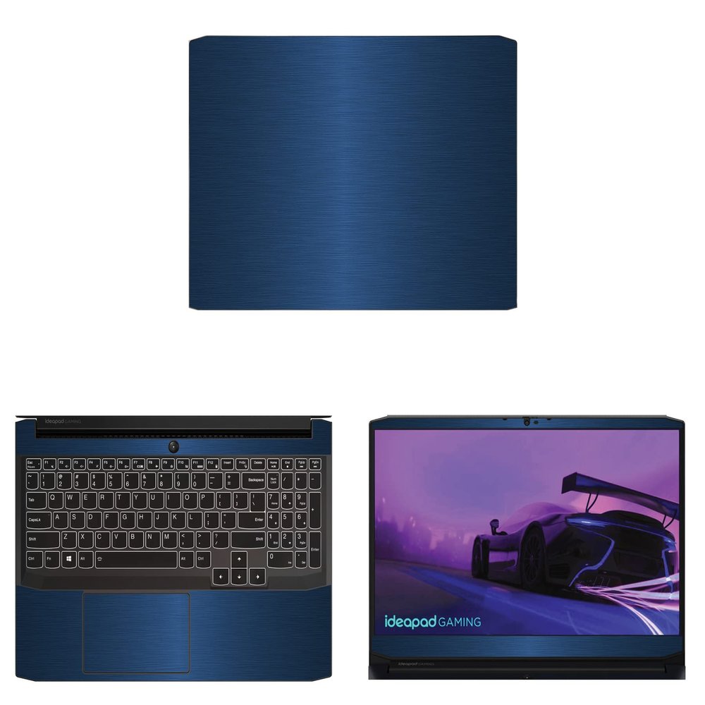 Decalrus - Protective Decal for The Lenovo IdeaPad Gaming 3 15 82K200USUS (15.6" Screen) Laptop Blue Texture Brushed Aluminum Vinyl Cover wrap BAlenovoIdeapad15_gaming3Blue