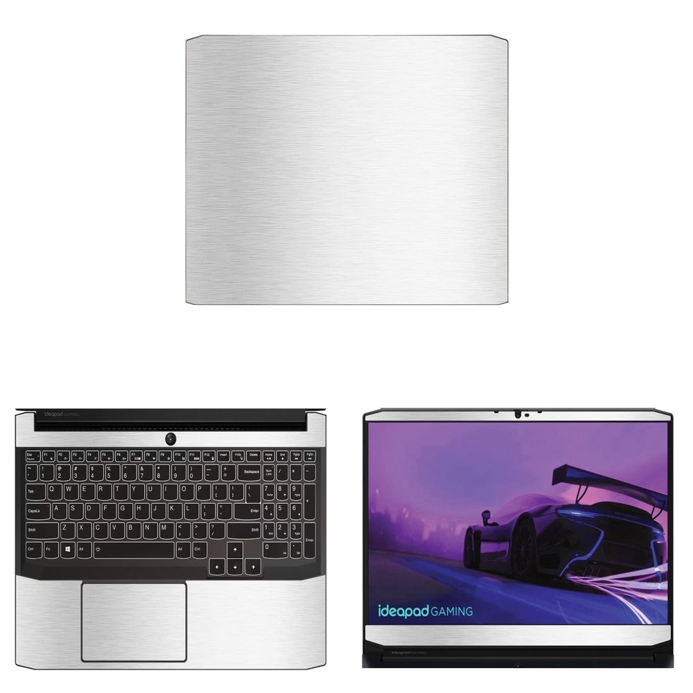 Decalrus - Protective Decal for The Lenovo IdeaPad Gaming 3 15 82K200USUS (15.6" Screen) Laptop Silver Texture Brushed Aluminum Vinyl Cover wrap BAlenovoIdeapad15_gaming3Silver