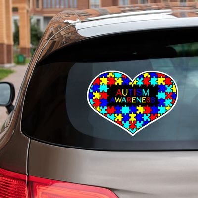 Autism Awareness Support Love Heart Vinyl Decal Sticker for Car Boat Laptop Reflective Glossy Choose Size (3'' x 2.1" (7.6cm x 5.4cm), Reflective)
