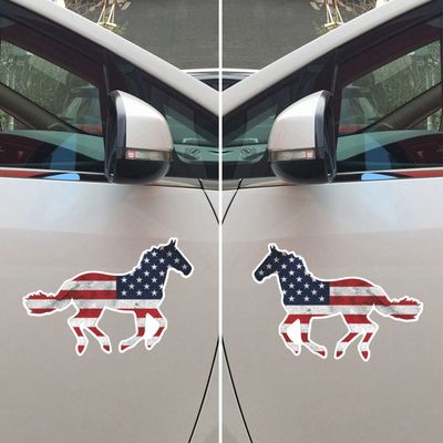 American Flag Horse Vinyl Decal Sticker Grunge Subdued Vintage Pair Mirror Images Reversed for Car Boat Laptop Reflective Glossy Choose Size (24'' x 16.6" (61cm x 42.2cm), Reflective)