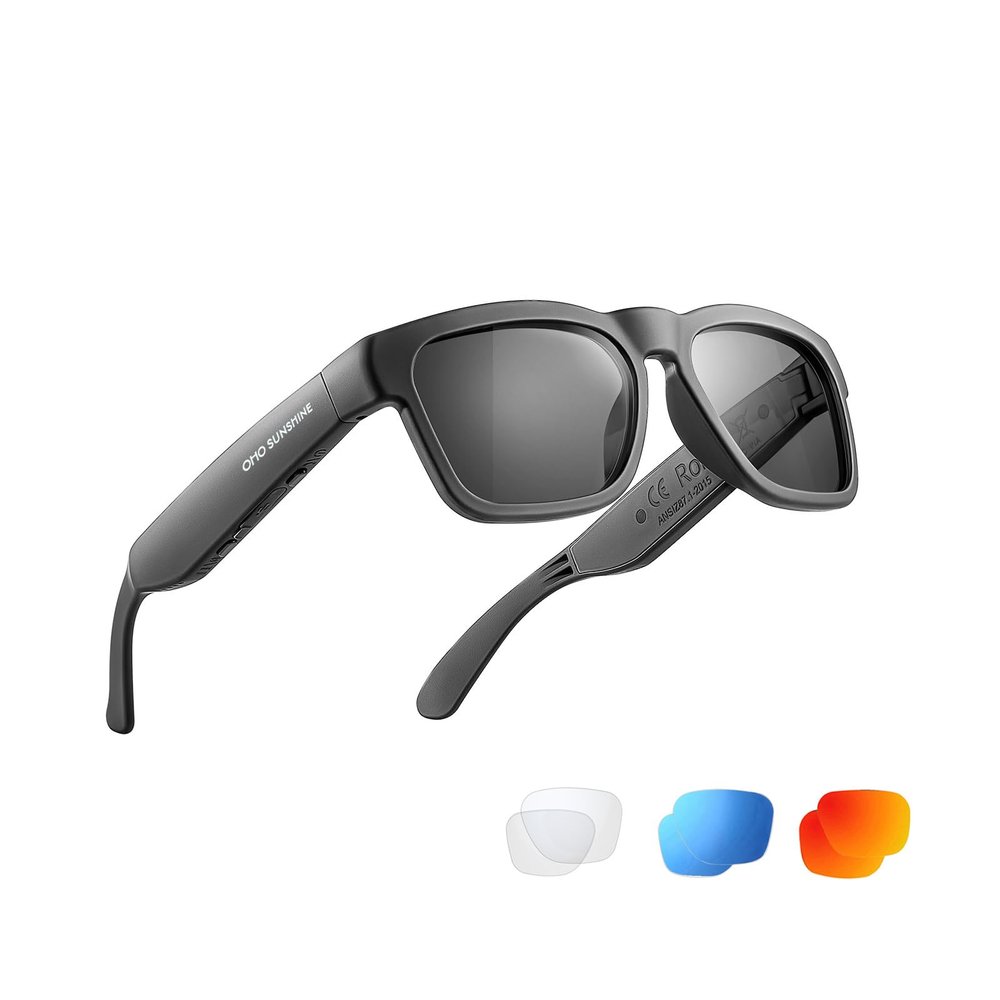 OhO Smart Glasses,Polarized Sunglasses with Bluetooth Speaker,Athletic/Outdoor UV Protection and Voice Control,Unisex(Grey Lens)