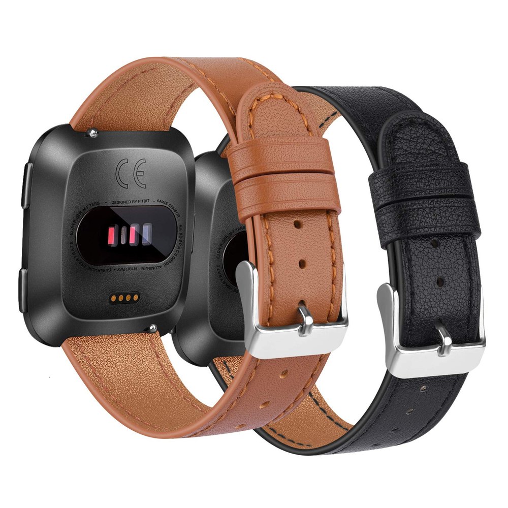 BOTNUW Leather Bands Compatible with Fitbit Versa 2 Bands & Versa Bands & Versa Lite Wristbands, Classic Fitbit Versa SE Replacement Leather Strap for Women Men