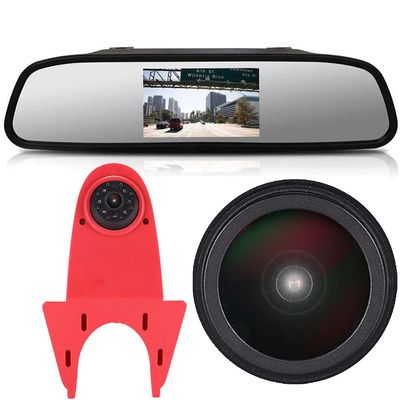 18mm lens Car Third Roof top mount brake lamp camera Brake Light Rear View Backup Camera, replacement for Crafter MAN TGE from 2017 modified transport vehicle (With 4.3 inch rearview mirror)