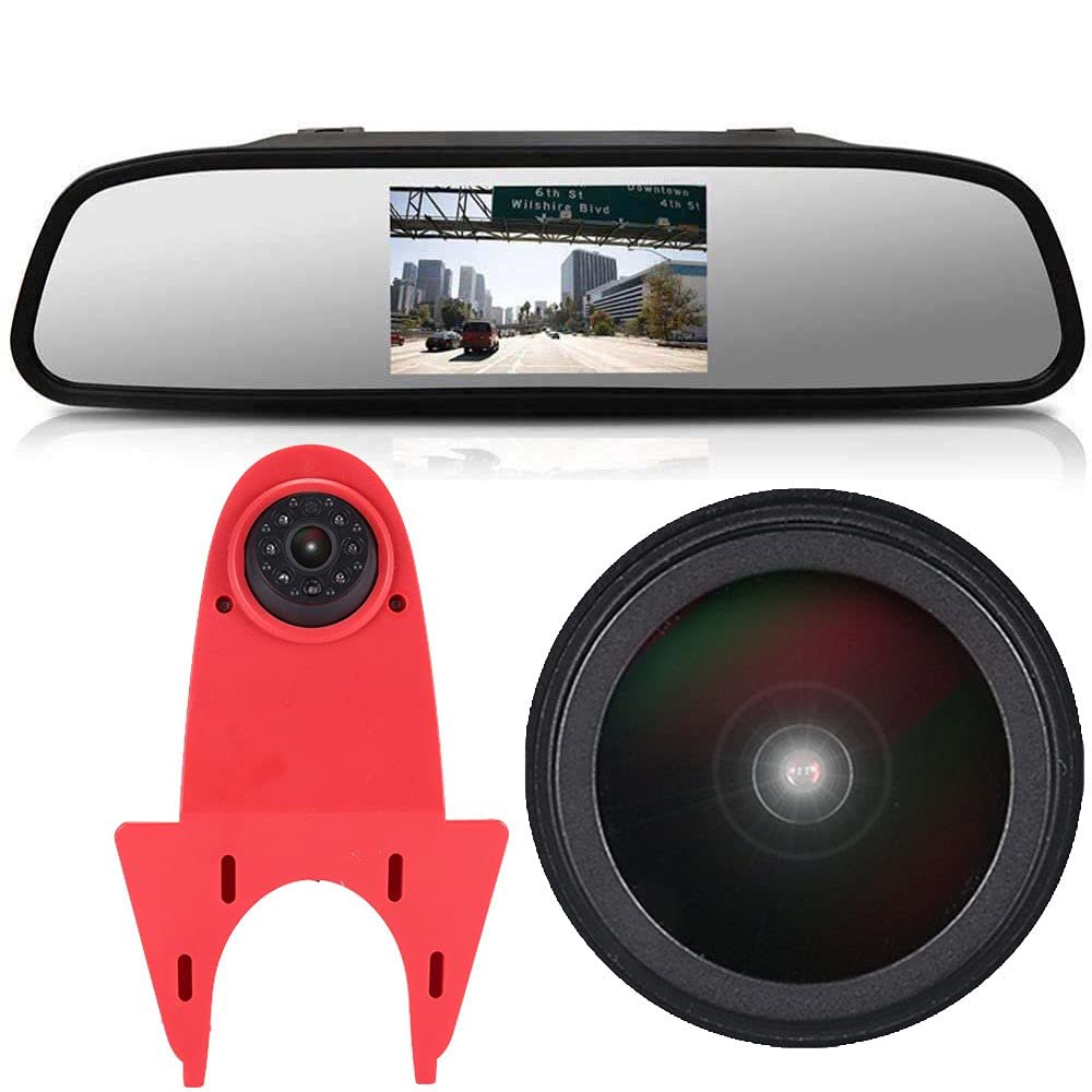 18mm lens Car Third Roof top mount brake lamp camera Brake Light Rear View Backup Camera, replacement for Crafter MAN TGE from 2017 modified transport vehicle (With 4.3 inch rearview mirror)