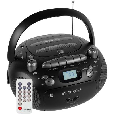 Retekess TR630 CD Cassette Player, Boombox CD Player AM FM Radio, Recording Transcription, USB, Micro SD, LCD Display, for Family