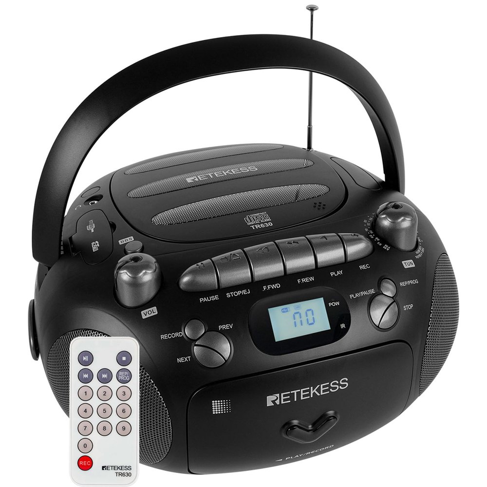 Retekess TR630 CD Cassette Player, Boombox CD Player AM FM Radio, Recording Transcription, USB, Micro SD, LCD Display, for Family