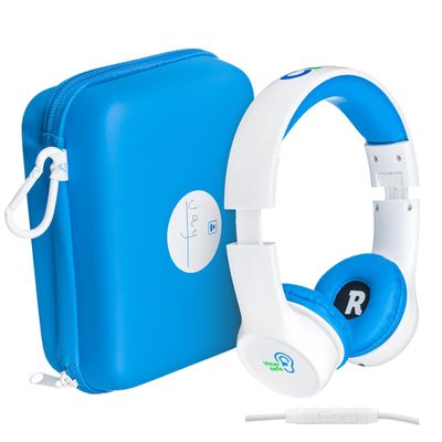 Clevy Kids Headphones Over-Ear 3.5mm Jack Wired - 5ft Tangle-Free Cord with HD Mic, 85dB Volume Limited for iPad/Computer, Foldable Durable Carrying Case