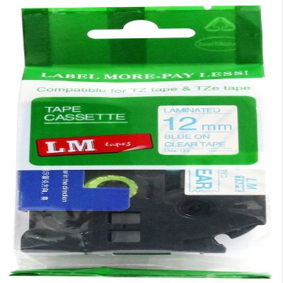 LM Tapes - Premium 1/2" (12mm) Blue on Clear Compatible TZe P-Touch Tape for use with Brother PT-1760, PT1760 Ptouch Label Printer Includes Tape Size/Color Guide.