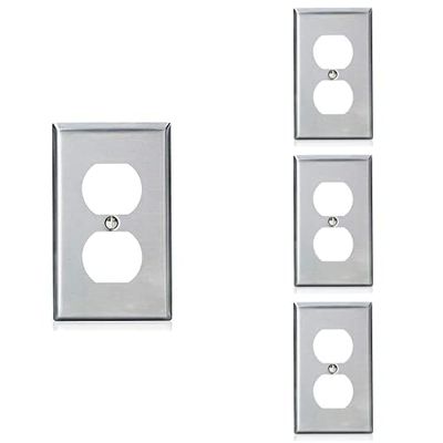 Leviton 84003 1-Gang Duplex Device Receptacle Wallplate, Standard Size, Device Mount, Stainless Steel (Pack of 4)