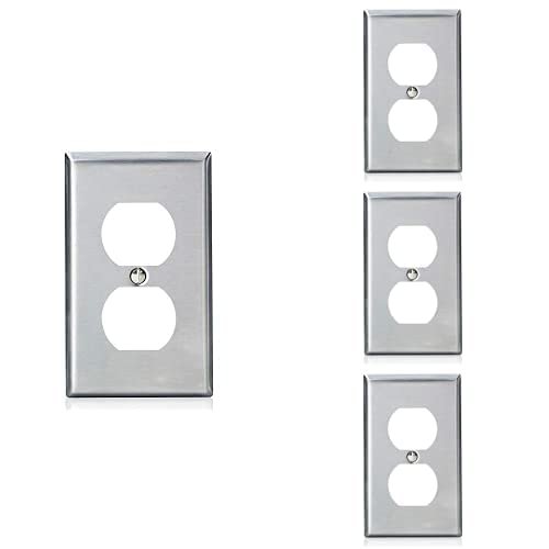 Leviton 84003 1-Gang Duplex Device Receptacle Wallplate, Standard Size, Device Mount, Stainless Steel (Pack of 4)