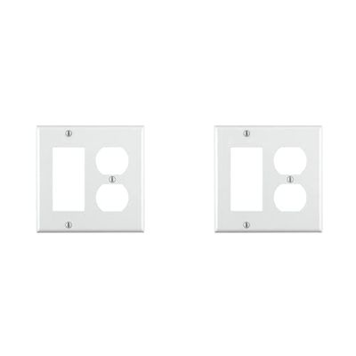 Leviton 80455-W 2-Gang 1-Duplex 1-Decora/GFCI Device Combination Wallplate, Standard Size, Thermoset, Device Mount, White (Pack of 2)