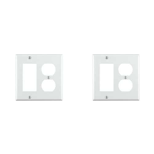 Leviton 80455-W 2-Gang 1-Duplex 1-Decora/GFCI Device Combination Wallplate, Standard Size, Thermoset, Device Mount, White (Pack of 2)