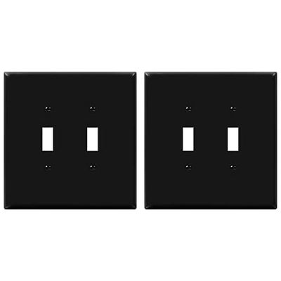 ENERLITES Double Toggle Switch Cover, Two Gang Light Switch Wall Plate, Gloss Finish, Oversized 2-Gang 5.5" x 5.5", Unbreakable Polycarbonate Thermoplastic, UL Listed, 8812O-BK, Black (Pack of 2)