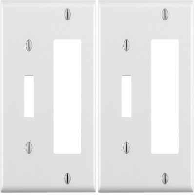 Leviton 80405-W 2-Gang 1-Toggle 1-Decora/GFCI Device Combination Wallplate, Standard Size, Thermoset, Device Mount, White (Pack of 2)