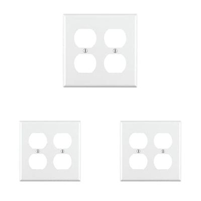 Leviton 88016 2-Gang Duplex Device Receptacle Wallplate, Standard Size, Thermoset, Device Mount, White (Pack of 3)