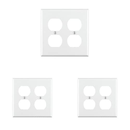 Leviton 88016 2-Gang Duplex Device Receptacle Wallplate, Standard Size, Thermoset, Device Mount, White (Pack of 3)