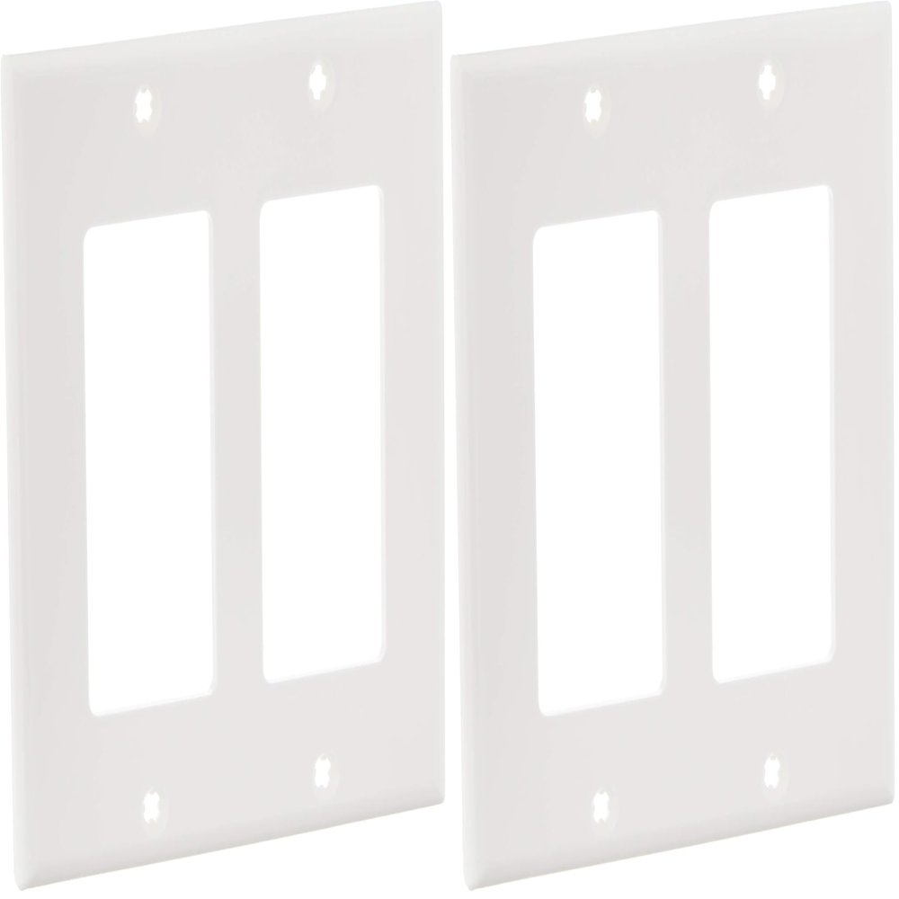 Leviton 80409-NW 2-Gang Decora/GFCI Device Decora Wallplate, Standard Size, White (Pack of 2)