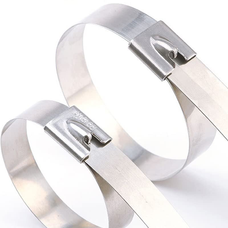 100 Pcs(11 inches) Metal Cable Zip Ties 304 Stainless Steel Tie Multi-purpose Heavy Duty Self-locking Cable Ties,Suitable for Exhaust Wrapping, Fence, Outdoor and Canopy Etc (300mm x 7.9mm x 0.25mm)
