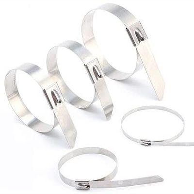 100 Pcs(11 inches) Metal Cable Zip Ties 304 Stainless Steel Tie Multi-purpose Heavy Duty Self-locking Cable Ties,Suitable for Exhaust Wrapping, Fence, Outdoor and Canopy Etc (300mm x 19mm x 0.5mm)