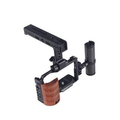 BGNiing ZV-E10 Camera Cage Rig Wood Handle Grip for Tripod Quick Release Plate Mount Video Extension Kit (Cage Dual Handles)