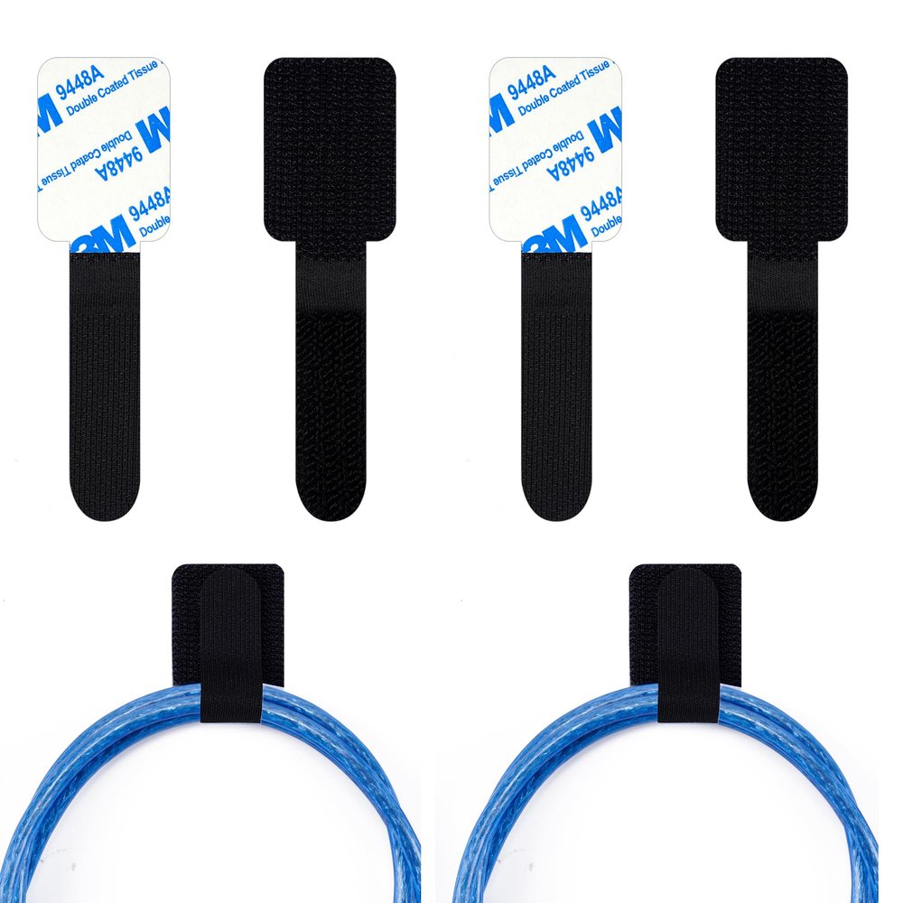 40pcs Hook and Loop Cable Ties Under Desk Cable Management Desk Cord Organizer Adhesive Cable Clips Straps Sticky-Back Wire Organizers for Office Essentials Adjustable Bundlers Cable Organizers