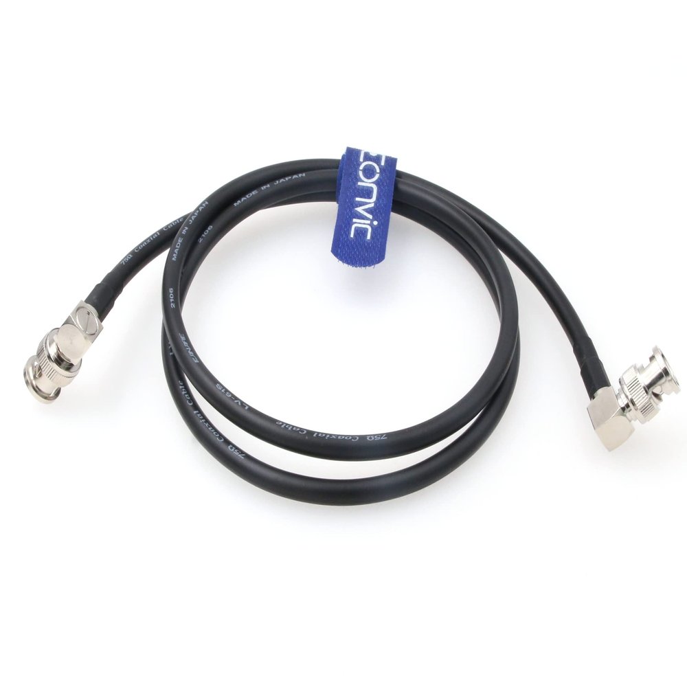 Eonvic 12G Neutrik BNC Coaxial Cable HD SDI Cable CCTV Camera Surveillance Cables for 4K CCTV Signal Video Camera (1M, Right Angle BNC, Black)