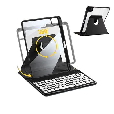 AnMengXinLing Keyboard Case for iPad 9th/8th /7th Generation, Rotating Case for iPad 10.2 2021/2020/2019 with Keyboard, Detachable Round Keys Clear Cover with Pencil Holder, Black