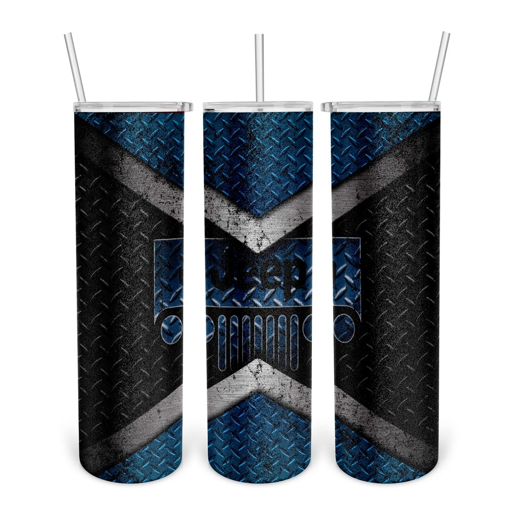 Blue Black Off Road Grunge Effect Glitter Effect Double Walled Stainless Steel Tumbler