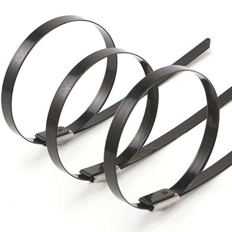 50 Pcs 304 Stainless Steel Cable Tie, Plastic Sprayed Marine Cable Tie,Ball Self- Locking Metal Cable Tie (300X19X0.5)
