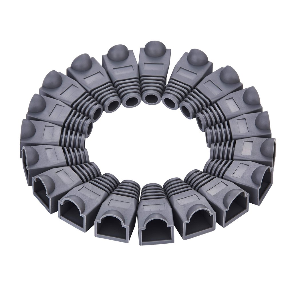 100 Pack RJ45 Cat5e Cat6 Ethernet Network Cable Boot Cover, Strain Relief Connector Protection, PVC Soft Plastic (Grey)