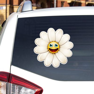 Daisy Flower Smile Happy Face Vinyl Decal Sticker for Car Boat Laptop Reflective Glossy Choose Size (8'' x 8" (20.3cm x 20.3cm), Reflective)