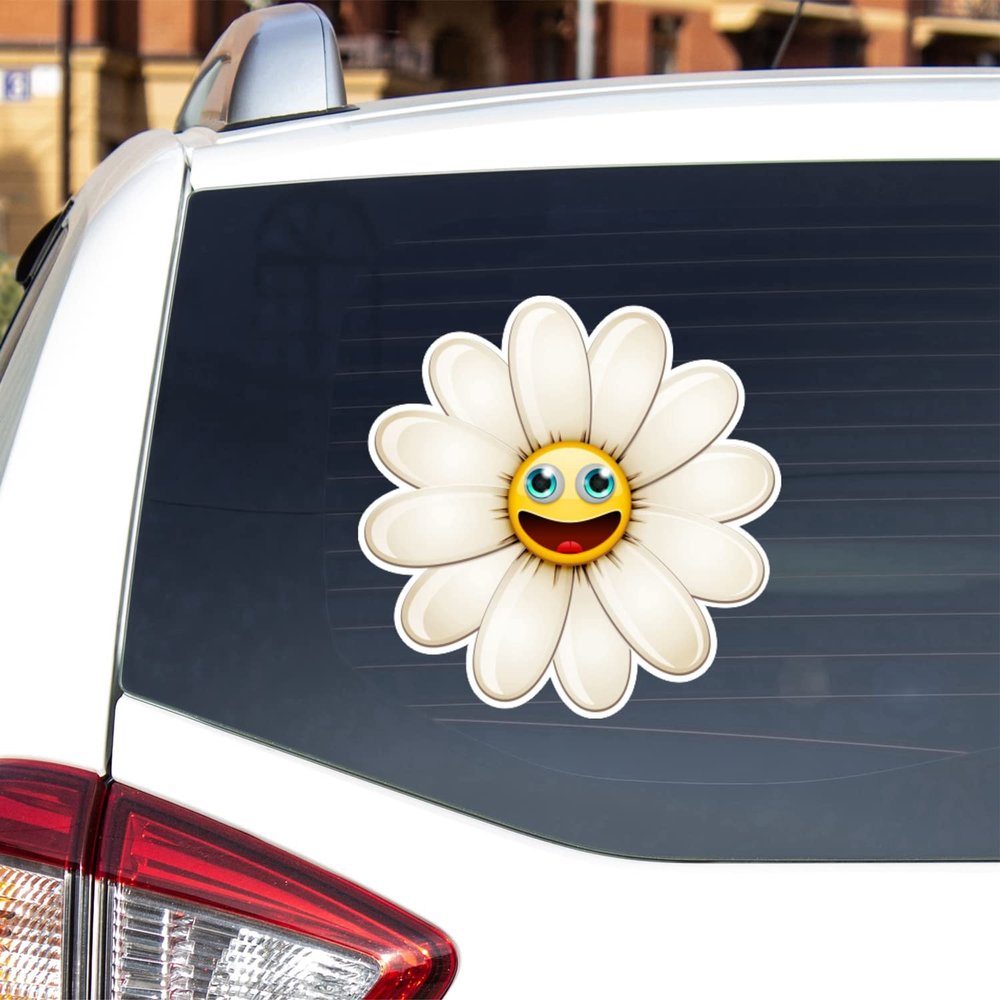 Daisy Flower Smile Happy Face Vinyl Decal Sticker for Car Boat Laptop Reflective Glossy Choose Size (8'' x 8" (20.3cm x 20.3cm), Reflective)